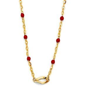 New 14K Yellow gold with Red Enamel Bead Necklace